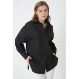 Kadın Siyah%100 Pamuk Oversize Tunik Gömlek 30017