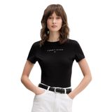 Kadın Slim Bling Linear Yazı Logolu T-Shirt - Siyah
