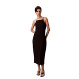 Kadın Slim Fit Dar İp Askılı Pamuklu Düz Dokuma Kumaş Siyah Elbise LV044F208G-UB1