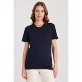 Kadın Slim Fit Dar Kesim %100 Pamuk Yumuşak Dokulu Lacivert V Yaka Tişört