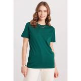 Kadın Slim Fit Dar Kesim %100 Pamuk Yumuşak Dokulu Yeşil Bisiklet Yaka Tişört