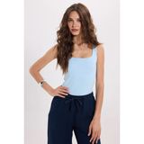 Kadın Slim Fit Dar Kesim Askılı Kare Yaka Sırtı Açık Sandy Kumaş Çıtçıtlı Mavi Body