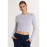 Kadın Slim Fit Dar Kesim Bisiklet Yaka Gri Bluz