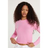 Kadın Slim Fit Dar Kesim Bisiklet Yaka Pembe Bluz