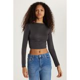 Kadın Slim Fit Dar Kesim Bisiklet Yaka Sırt Detaylı Antrasit Bluz