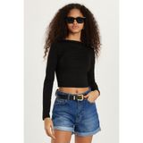 Kadın Slim Fit Dar Kesim Bisiklet Yaka Sırt Detaylı Siyah Bluz