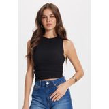 Kadın Slim Fit Dar Kesim Bürümcük Kumaş Likralı Siyah Askılı Bluz