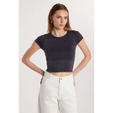 Kadın Slim Fit Dar Kesim Düz Basic Bisiklet Yaka Antrasit Tişört