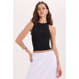 Kadın Slim Fit Dar Kesim Halter Yaka Kolsuz Dantel Detaylı Siyah Atlet Bluz
