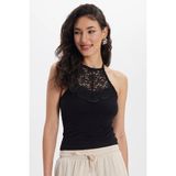 Kadın Slim Fit Dar Kesim Kolsuz Bİsiklet Yaka Dantelli Sırt Detaylı Siyah Bluz