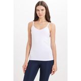Kadın Slim Fit Dar Kesim Pamuklu İnce Askılı Dantel Detaylı Beyaz Crop Atlet