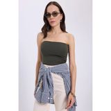Kadın Slim Fit Dar Kesim Pamuklu Straplez Haki Bluz