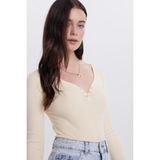 Kadın Slim Fit Dar Kesim Pamuklu V Yaka Taş Bluz