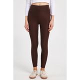 Kadın Slim Fit Dar Kesim Scuba Kumaş Beli Lastikli Kahverengi Tayt