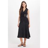Kadın Slim Fit Dar Kesim Sıfır Kol Kruvaze Yaka Tokalı Pamuklu Likralı Siyah Bluz