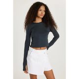 Kadın Slim Fit Dar Kesim Uzun Kollu Bisiklet Yaka Antrasit Bluz