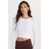Kadın Slim Fit Dar Kesim Uzun Kollu Bisiklet Yaka Beyaz Bluz