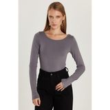 Kadın Slim Fit Dar Kesim Uzun Kollu Viskon Gri Bluz