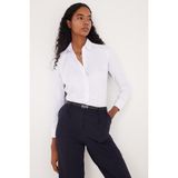 Kadın Slim Fit Dar Kesim Vucüda Oturan Uzun Kollu Gizli Düğme Detaylı Beyaz basic Gömlek