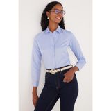 Kadın Slim Fit Dar Kesim Vucüda Oturan Uzun Kollu Gizli Düğme Detaylı Mavi Basic Gömlek