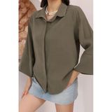 Kadın Slim Fit Dar Kesim Vücuda Oturan Uzun Kollu Haki Gömlek