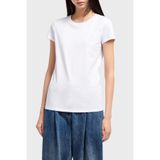 Kadın Slim Fit Göğüste Dokulu Logo Desenli Pamuklu Kısa Kollu Beyaz T-Shirt XW000530 AF10359-U0002