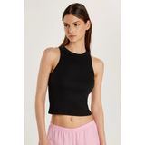 Kadın Slim Fit Halter Yaka Modal Kumaş Siyah Body Atlet