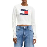 Kadın Slim Fit Işıltılı Büyük Logo Detaylı Kısa Triko Kazak - Ekru