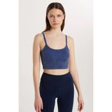 Kadın Slim Fit Kare Yaka Düz Basic İndigo Crop Atlet