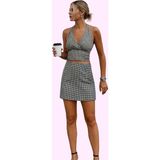 Kadın Slim Fit Kareli Mini Örme Etek Şort Detaylı Rahat Yazlık Günlük Kullanım Özel Günler - Siyah