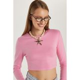 Kadın Slim Fit Modal Kumaş Pamuklu Bisiklet Yaka Pembe Bluz