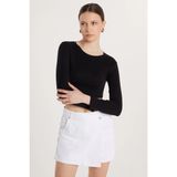 Kadın Slim Fit Modal Kumaş Pamuklu Bisiklet Yaka Siyah Bluz