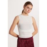 Kadın Slim Fit Sıfır Kol Düz Bisiklet Yaka Ekru Bluz