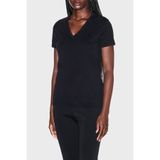 Kadın Slim Fit V Yaka Kısa Kol Düz Model Siyah T-Shirt XW002330 AF10356-UC001