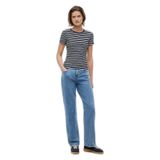 Kadın Slim Fit Yatay Çizgili Yuvarlak Yakalı Kısa Kollu Lacivert-Beyaz T-Shirt DW0DW17383-0A7