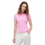 Kadın Slim Fit Yatay Çizgili Yuvarlak Yakalı Kısa Kollu Pembe T-Shirt DW0DW17383-TOU