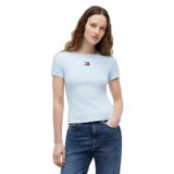 Kadın Slim Fit Yüksek Pamuk İçerikli İkonik Bayrak Logolu Kısa Kollu Mavi T-Shirt DW0DW17881-C1R