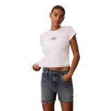 Kadın Slim Fit Yuvarlak Yakalı Pamuklu CK Logo Baskılı Kısa Kollu Beyaz T-Shirt LV047G832G-YAF