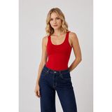 Kadın Slim Halter Yaka Kolsuz Çıtçıtlı Atlet - Kırmızı