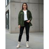 Kadın Slimfit Peluş, Polar, Düğmeli, Teddy Gömlek Yaka, Cepli, Sıcak Tutucu Yumuşak Kışlık Ceket - Haki - 2XL