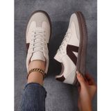 Kadın Sneaker Yüksek Taban Ortopedik Bağcıklı Spor Ayakkabı Retro Bej-011