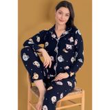 Kadın Soft Kumaş Düğmeli Gömlek Yaka Yüksek Kalite Yılbaşı Pijama Takımı 3026