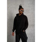 Kadın Sokak Stili Siyah 3 İplik Hoodie Kapüşonlu Sweatshirt
