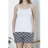 Kadın Şortlu Pijama Takımı İp Askılı Pamuklu Likralı Cepli BEYAZ
