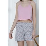 Kadın Şortlu Pijama Takımı İp Askılı Pamuklu Likralı PEMBE