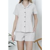 Kadın Şortlu Pijama Takımı Kısa Kollu Kaşkorse Salaş Cepli AÇIK VİZON