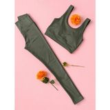 Kadın Spor Tayt Pedli Crop Büstiyer Kalın Askılı Fitilli Dalgıç Alt Üst Takım 2 'li Kota Yeşil Renk - 01H - Yeşil - L - XL