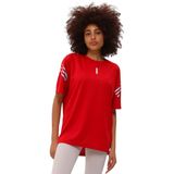 Kadın Spor Tişört Baskılı Fitness, Antrenman Fit (KIRMIZI, S)