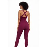 Kadın Spor Tulum Dikişsiz Push Up Toparlayıcı Çapraz Sırt - Bordo