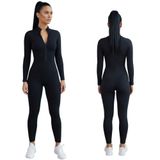 Kadın Spor Tulum Önü Fermuar Kapamalı Deniz Havuz Koşu Kıyafeti (Siyah, 2XL)